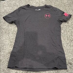 Under Armour Gray T-Shirt with Pink Logo and Flag